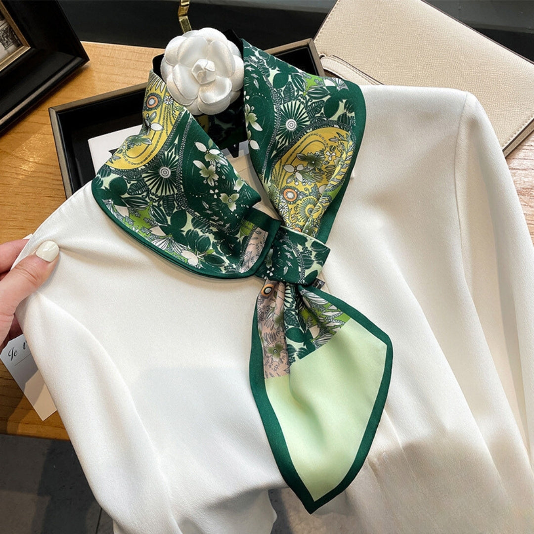 Kravat Fular - Yeşil Çiçekli